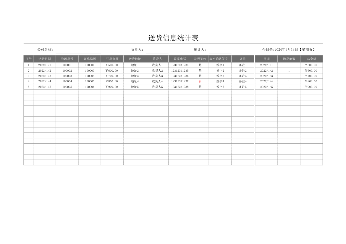 送货信息统计表.xlsx第1页