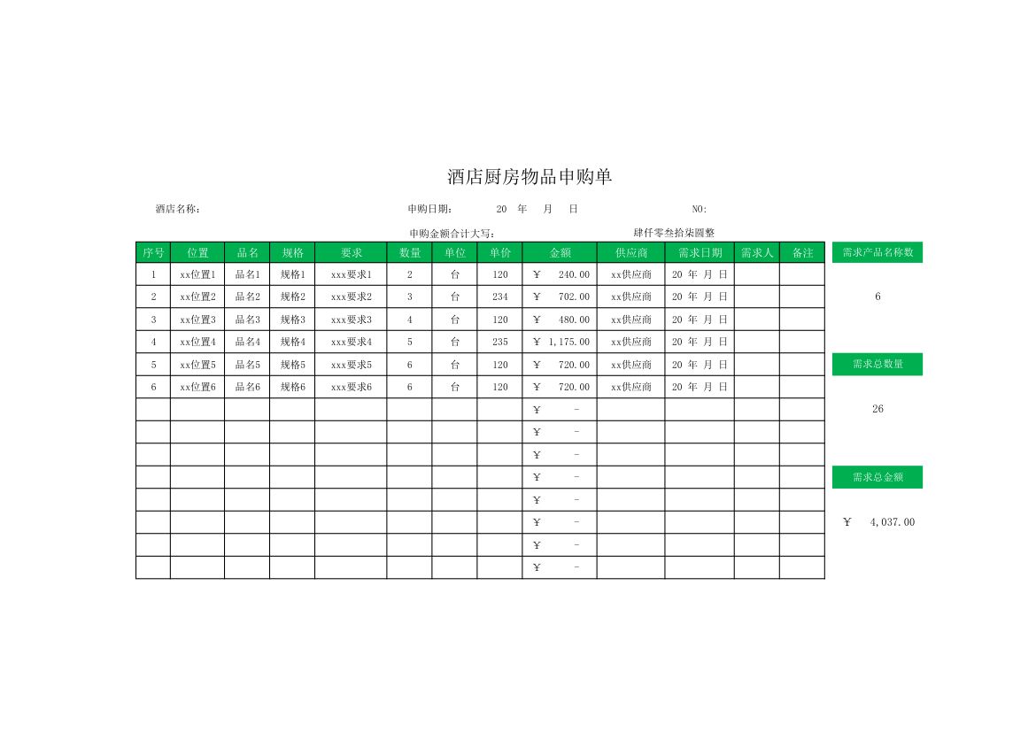 酒店厨房物品申购单.xlsx第1页