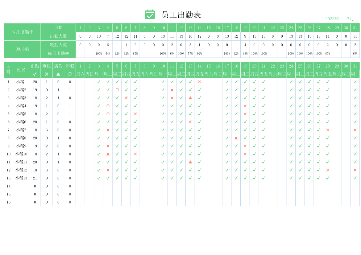 员工出勤表.xlsx第1页