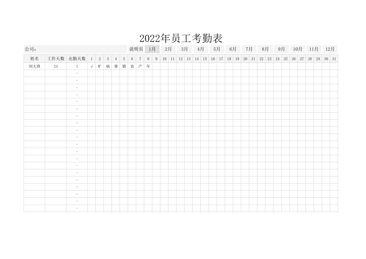 员工考勤表（2022年）.xlsx第1页