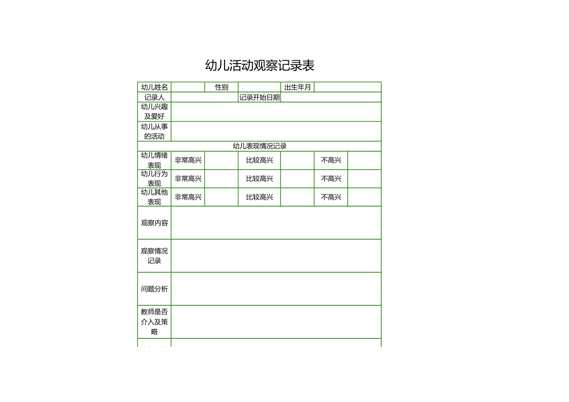 幼儿活动观察记录表.xls