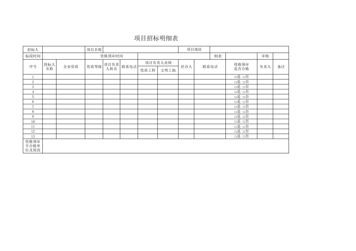 项目招标明细表.xlsx第1页