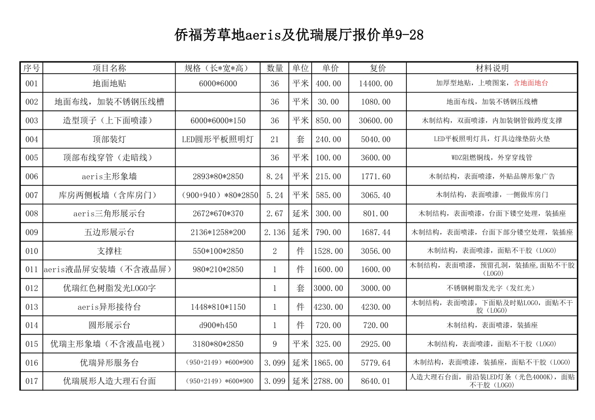 某展厅报价单表格.xls