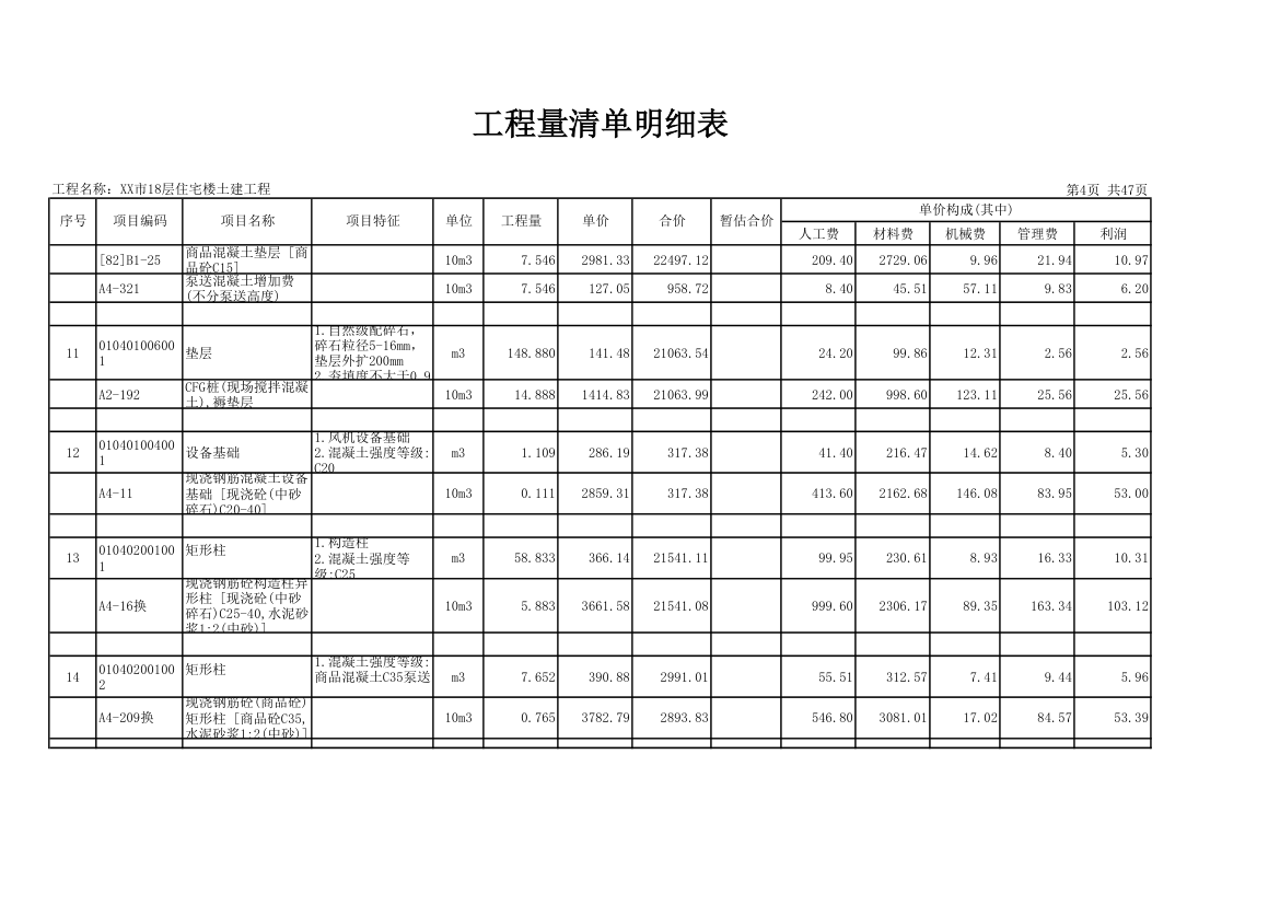 18层住宅楼土建工程量清单明细表.xls第4页