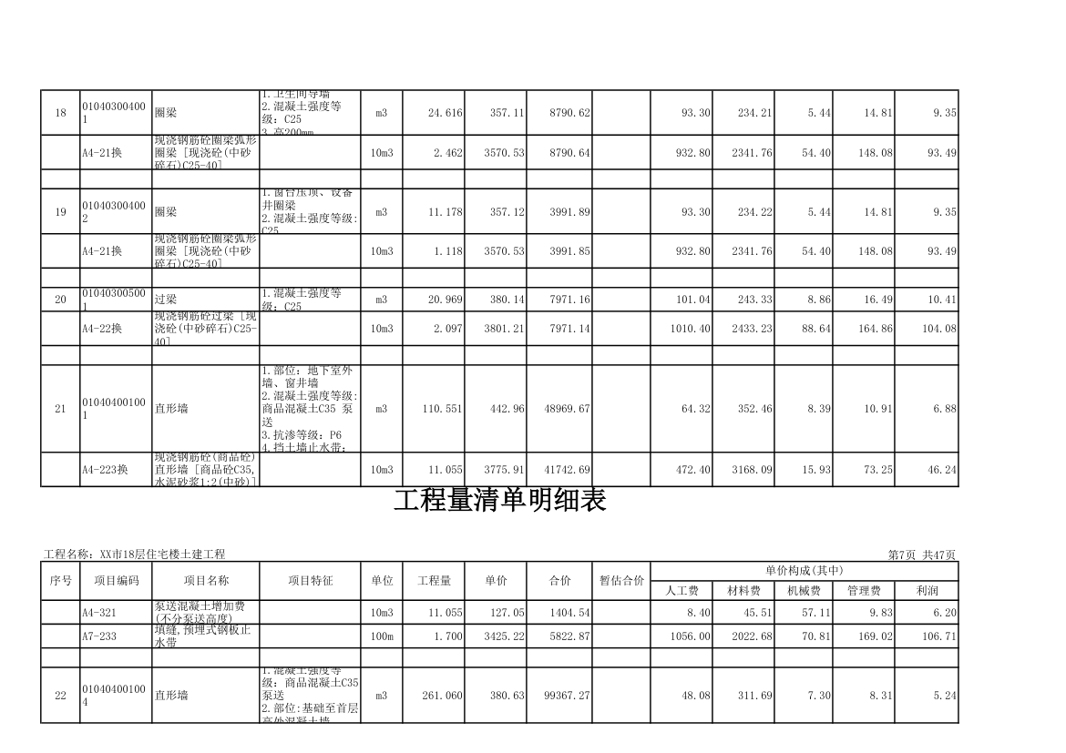 18层住宅楼土建工程量清单明细表.xls第6页