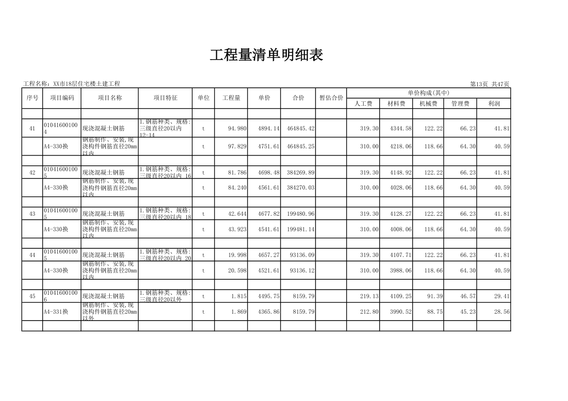 18层住宅楼土建工程量清单明细表.xls第13页