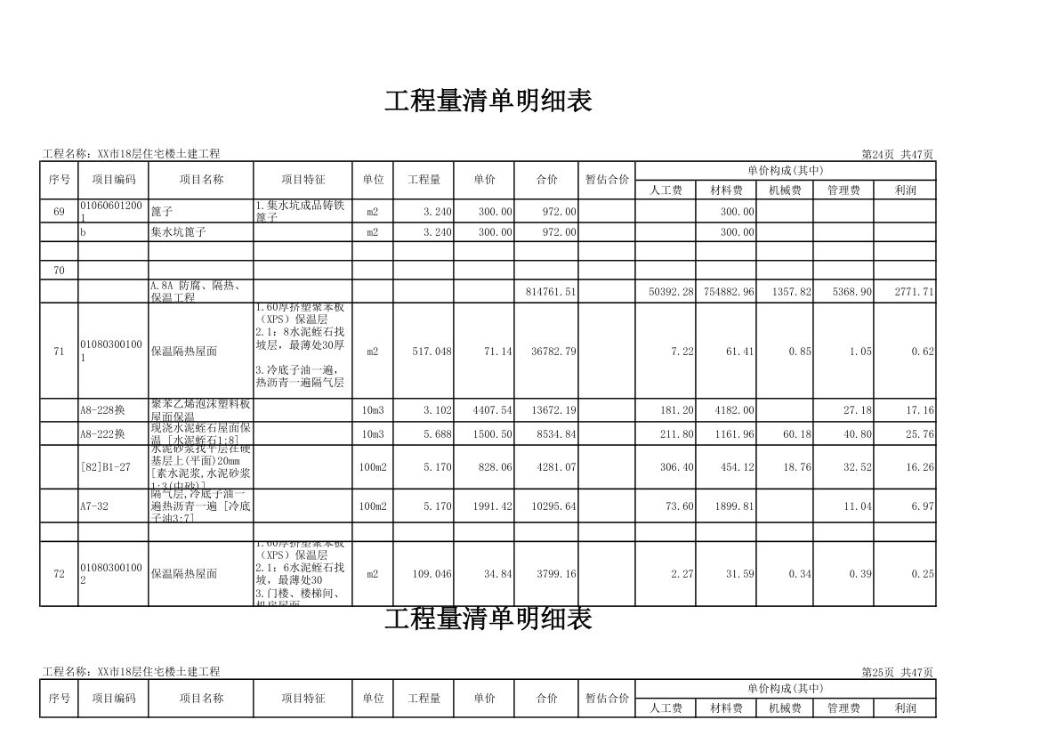 18层住宅楼土建工程量清单明细表.xls第24页