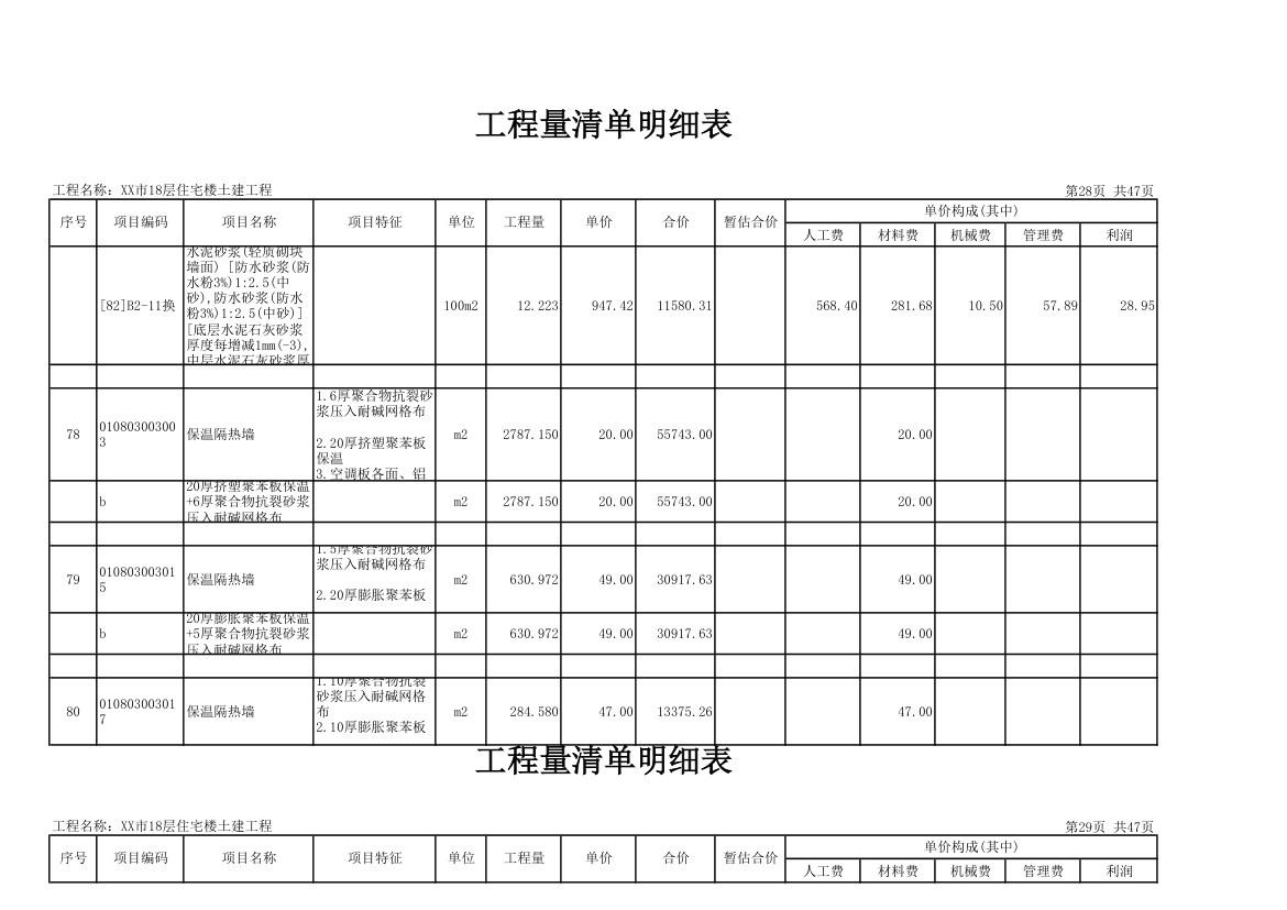 18层住宅楼土建工程量清单明细表.xls第28页