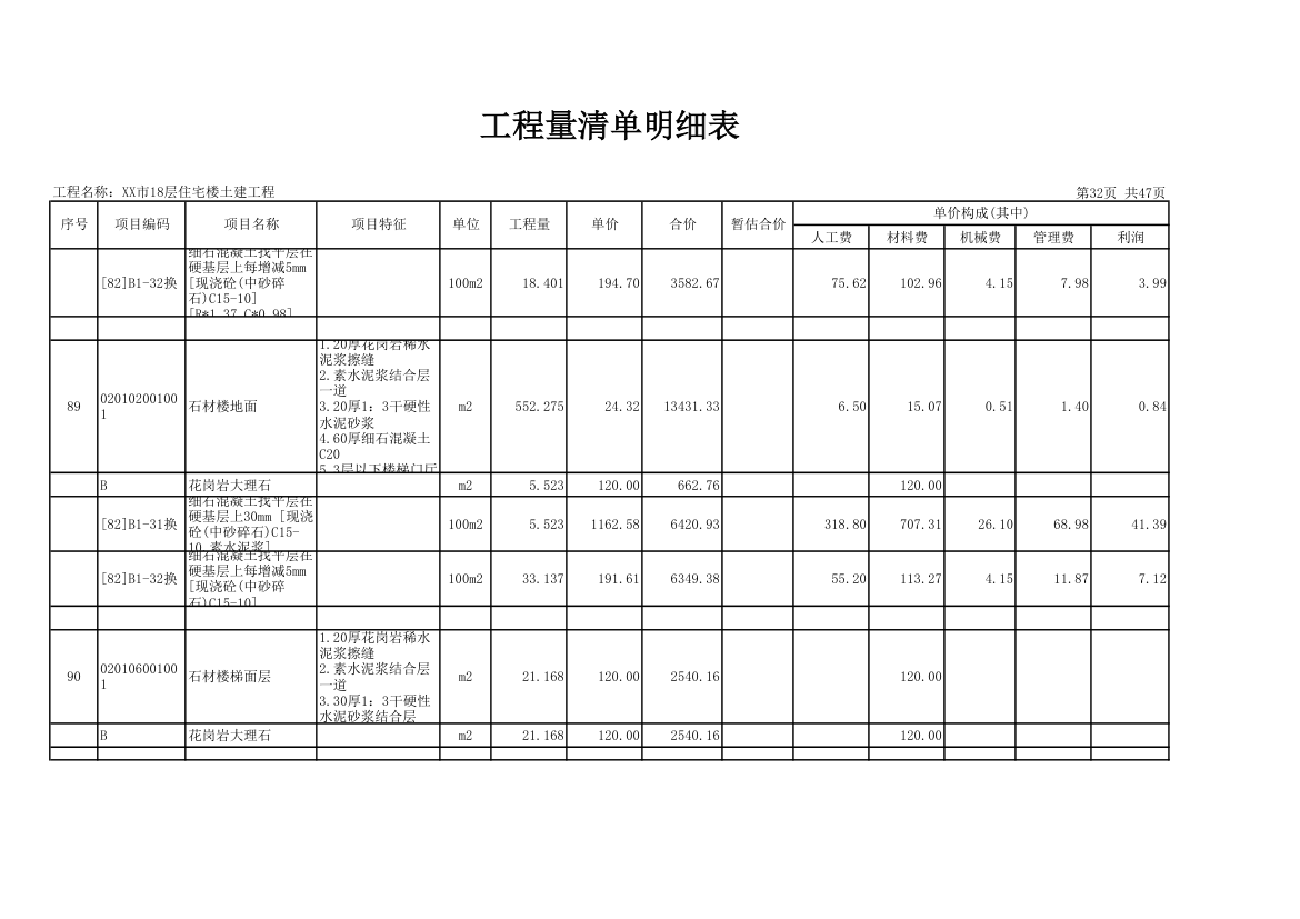 18层住宅楼土建工程量清单明细表.xls第32页