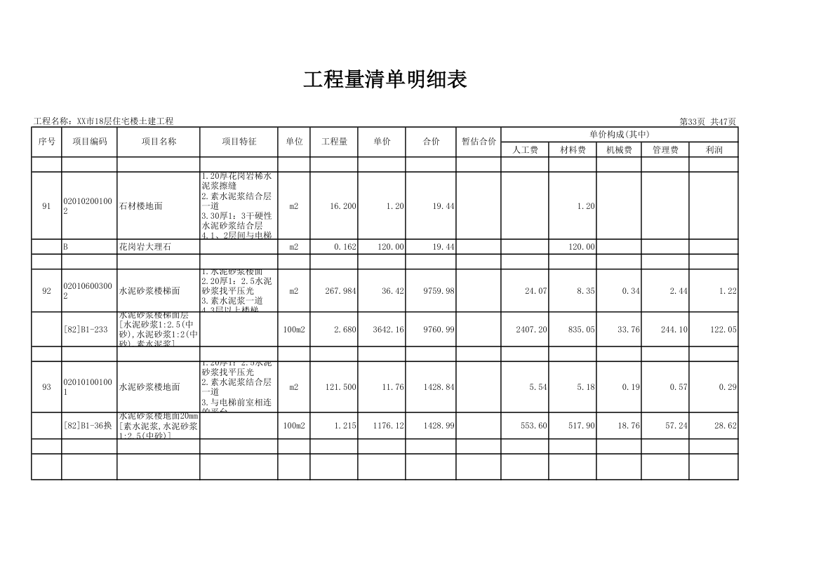 18层住宅楼土建工程量清单明细表.xls第33页