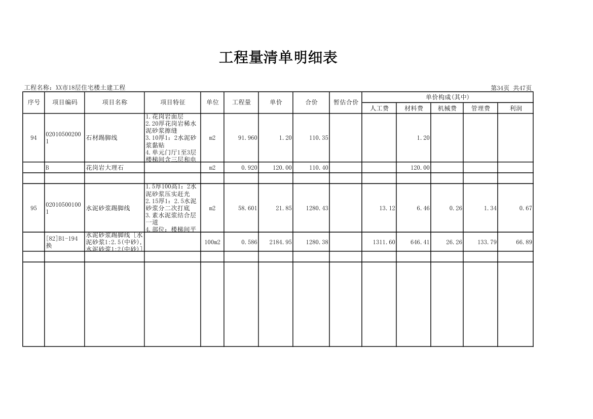 18层住宅楼土建工程量清单明细表.xls第34页