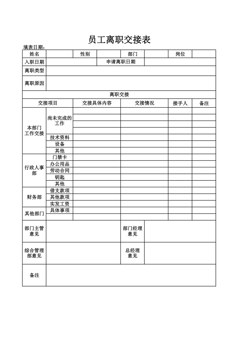 员工离职交接表.xlsx第1页