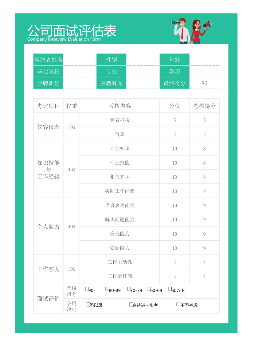 公司面试评估表.xlsx第1页