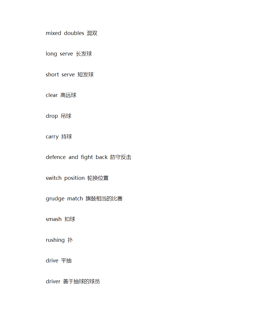 有关羽毛球的英文词汇第3页