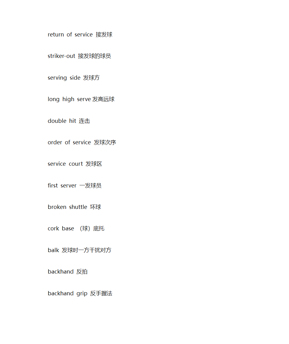 有关羽毛球的英文词汇第4页