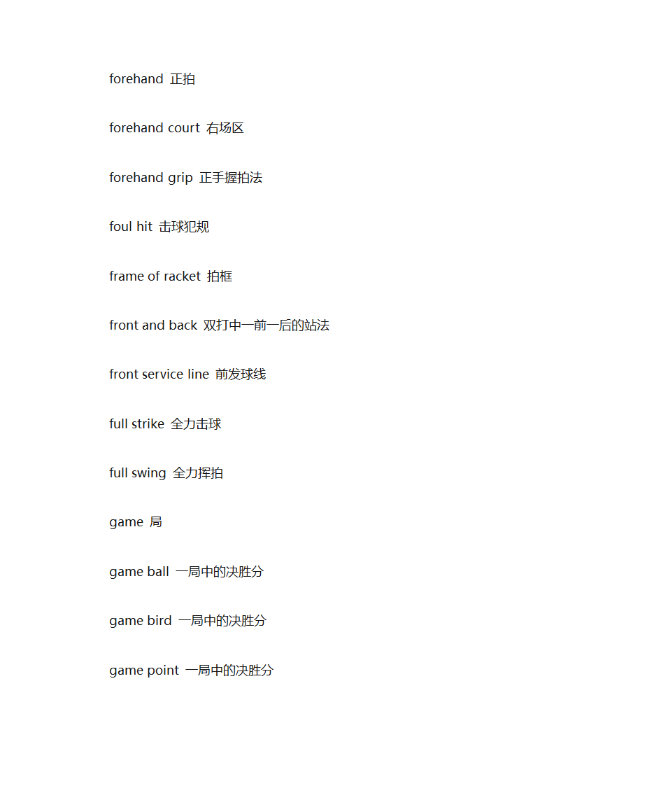 有关羽毛球的英文词汇第14页