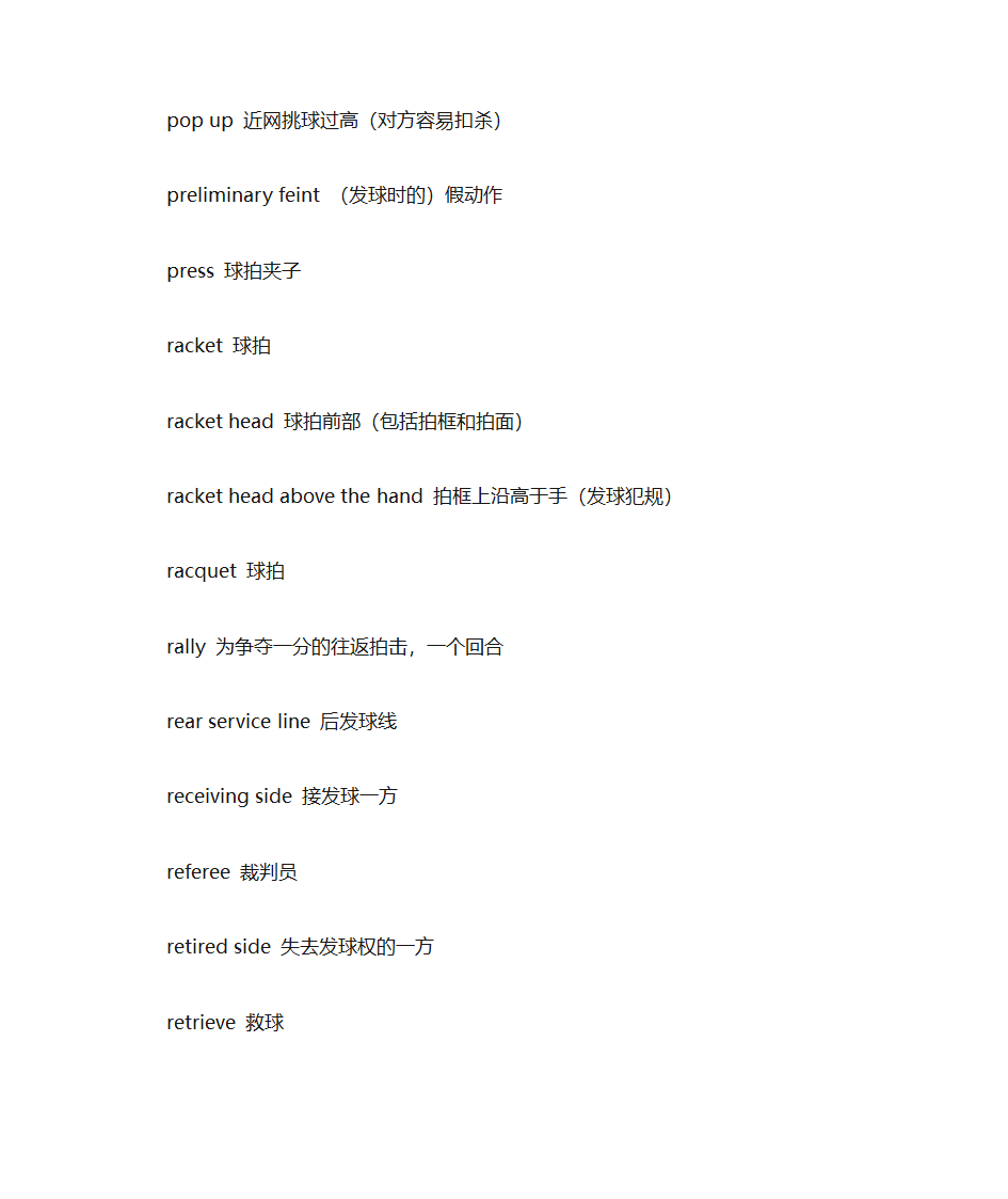 有关羽毛球的英文词汇第22页