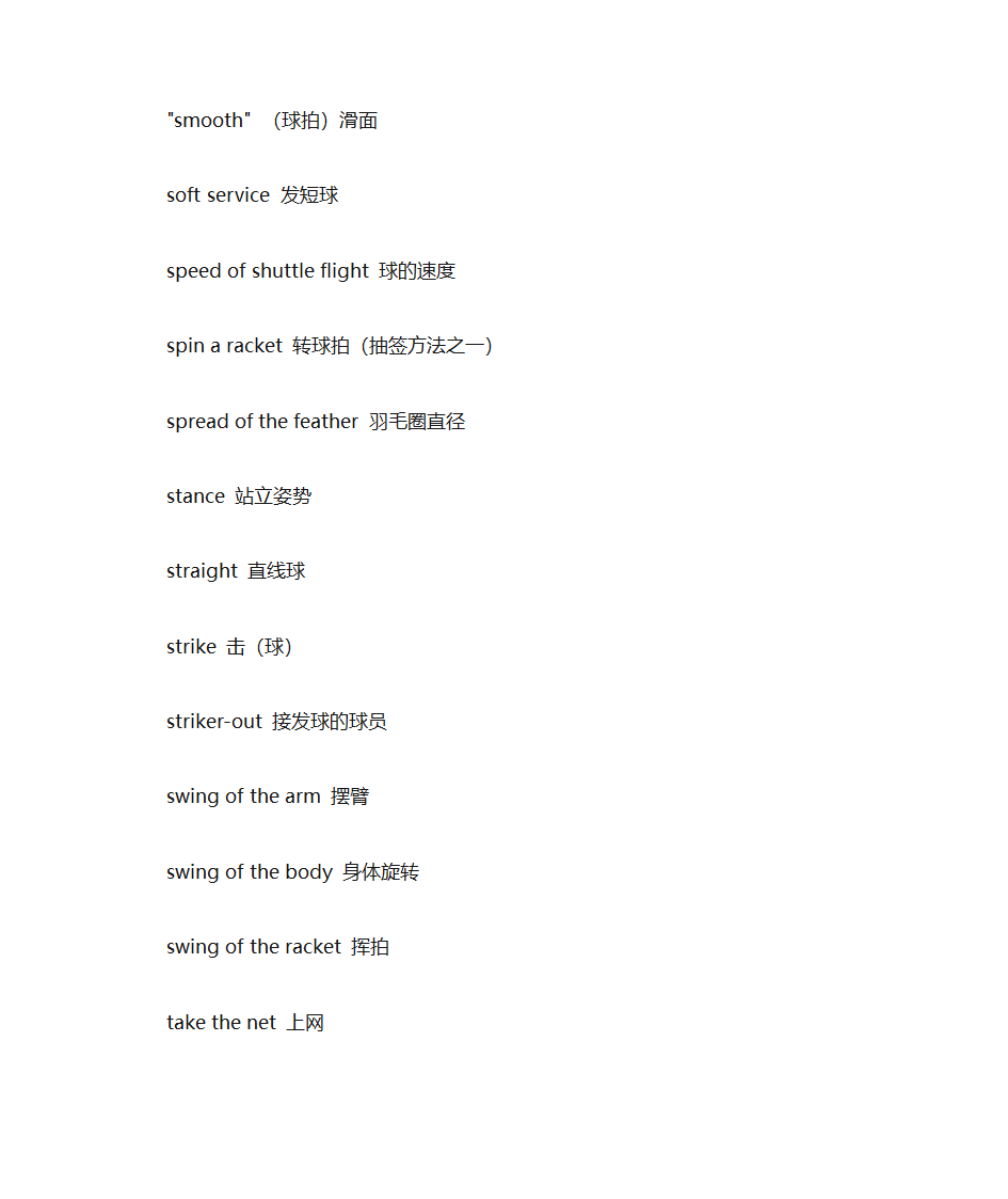 有关羽毛球的英文词汇第27页