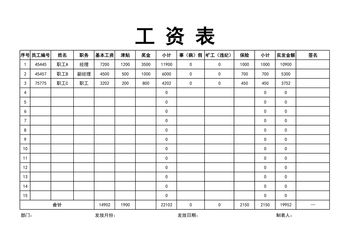 工资发放表.xlsx第1页