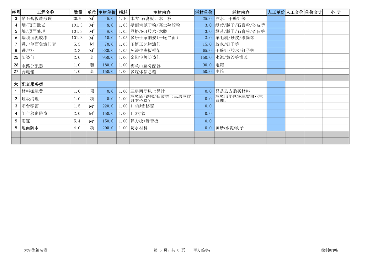 2016年最新别墅装修预算报价表.xls第6页