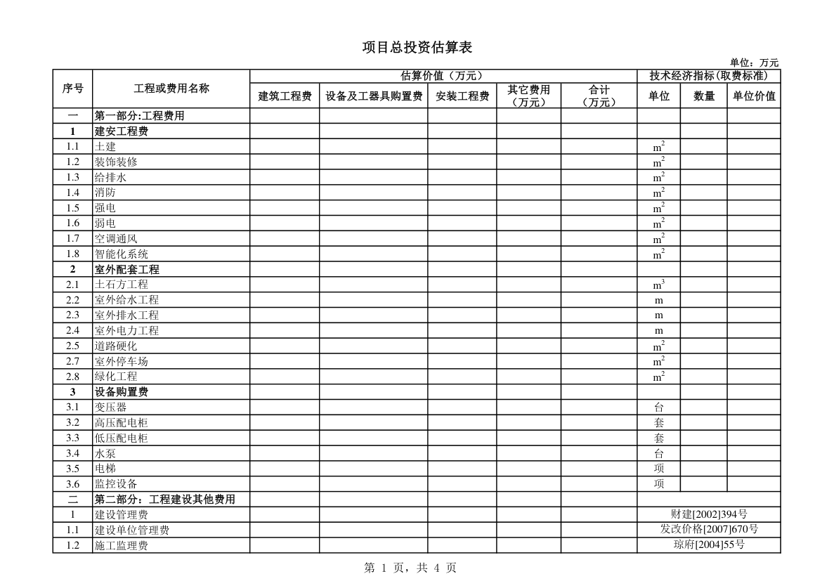 [海南]项目总投资估算表直接套用.xls第1页