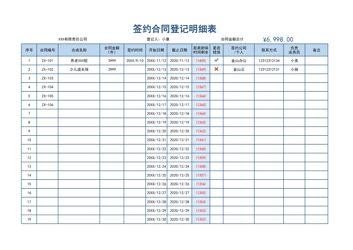 签约合同登记明细表到期自动提醒.xlsx第1页