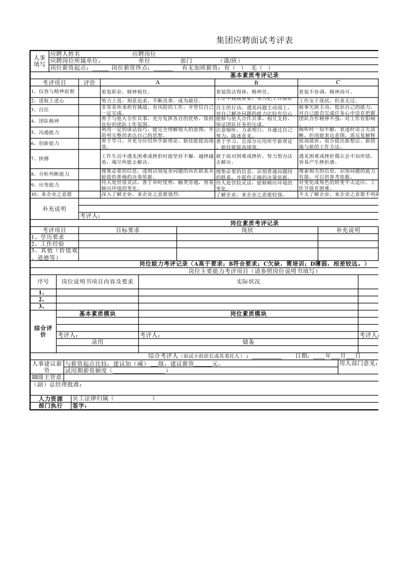 集团应聘面试考评表.xlsx第1页