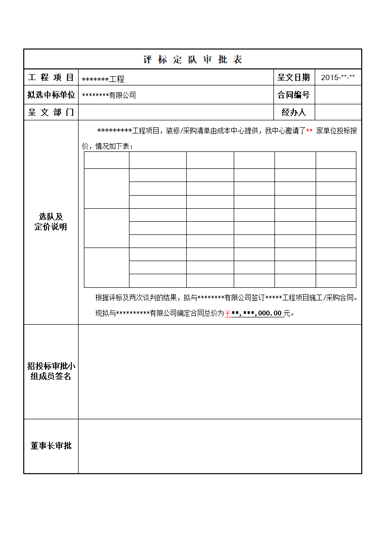 评标审批表