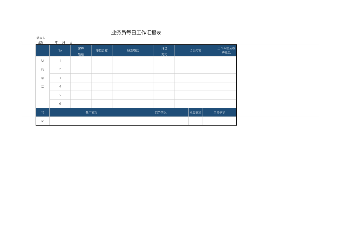 业务员每日工作汇报表.xlsx第1页