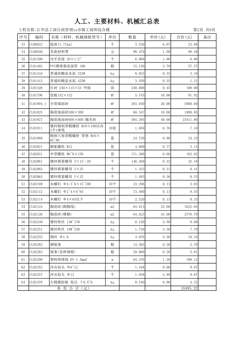 [湖南]2013年综合办公楼土建安装装饰装修工程量清单预算编制说明CAD图45张.xls第2页