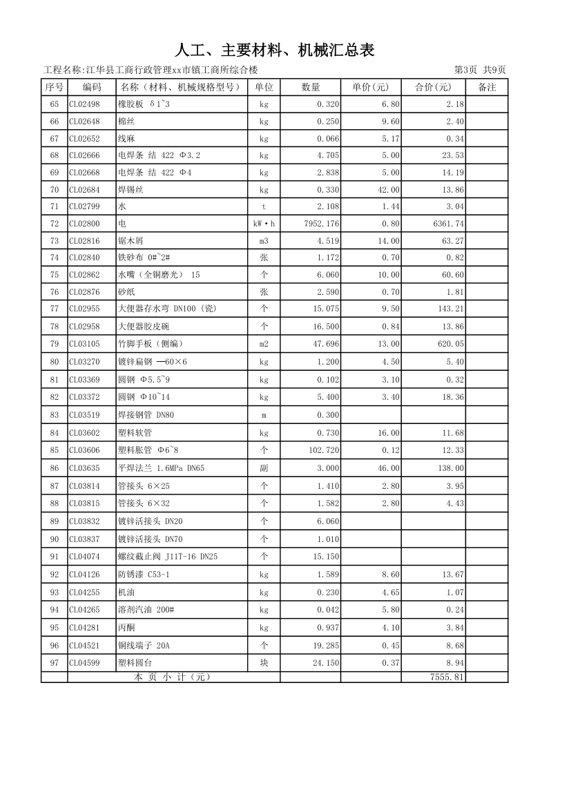 [湖南]2013年综合办公楼土建安装装饰装修工程量清单预算编制说明CAD图45张.xls第3页