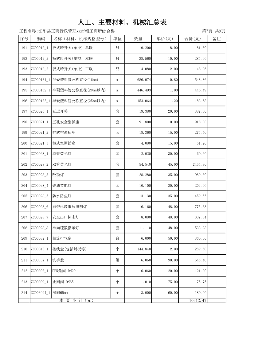 [湖南]2013年综合办公楼土建安装装饰装修工程量清单预算编制说明CAD图45张.xls第7页