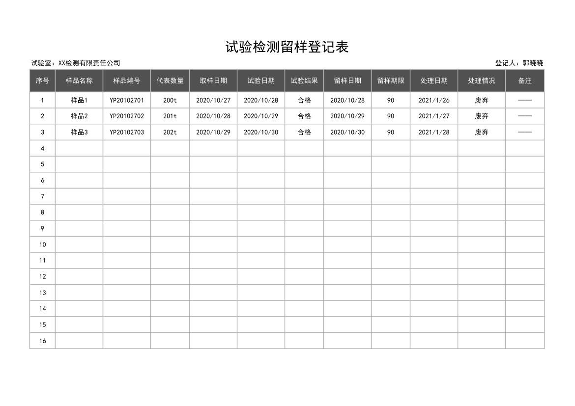 试验检测留样登记表.xlsx第1页