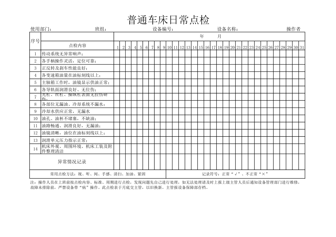 普通车床点检表.xlsx第1页