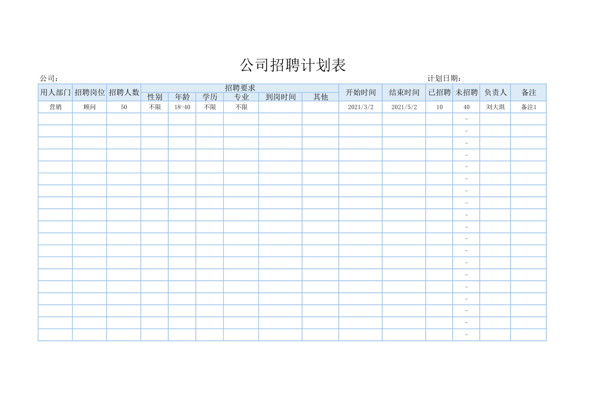 公司招聘计划表.xlsx第1页