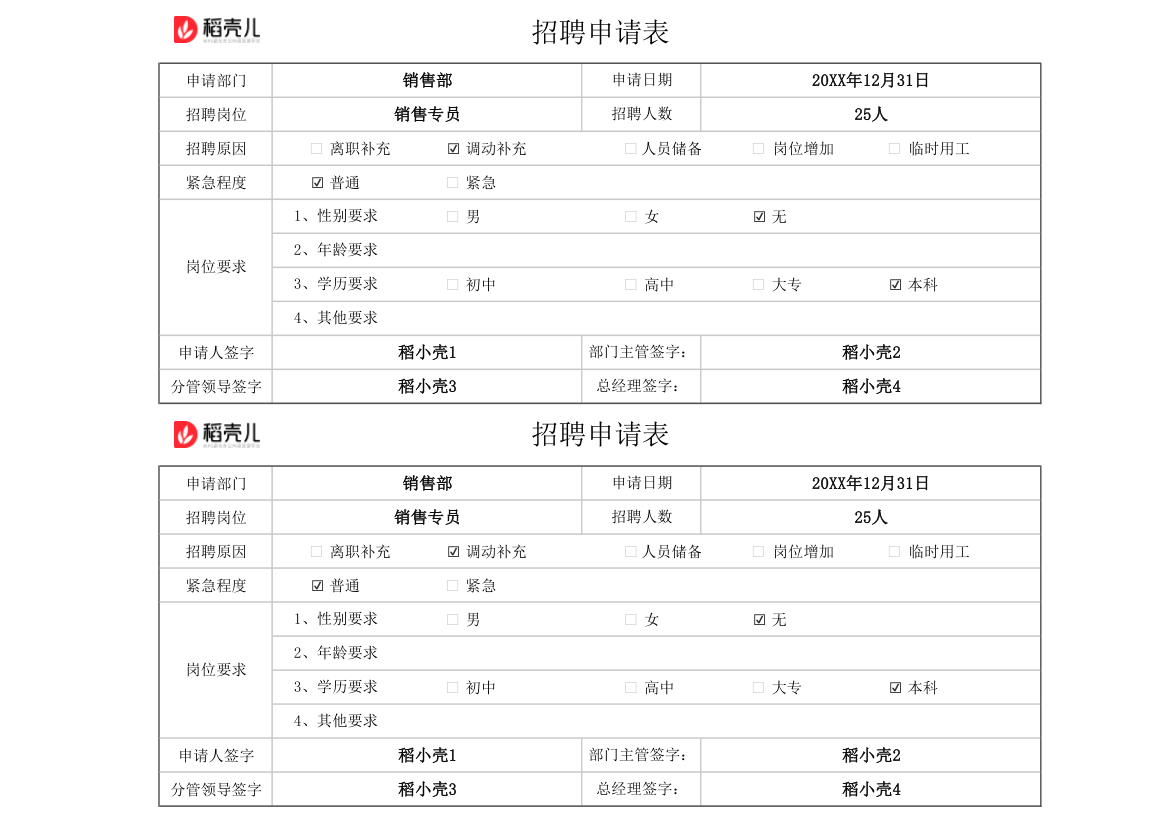 招聘申请单.xlsx第1页