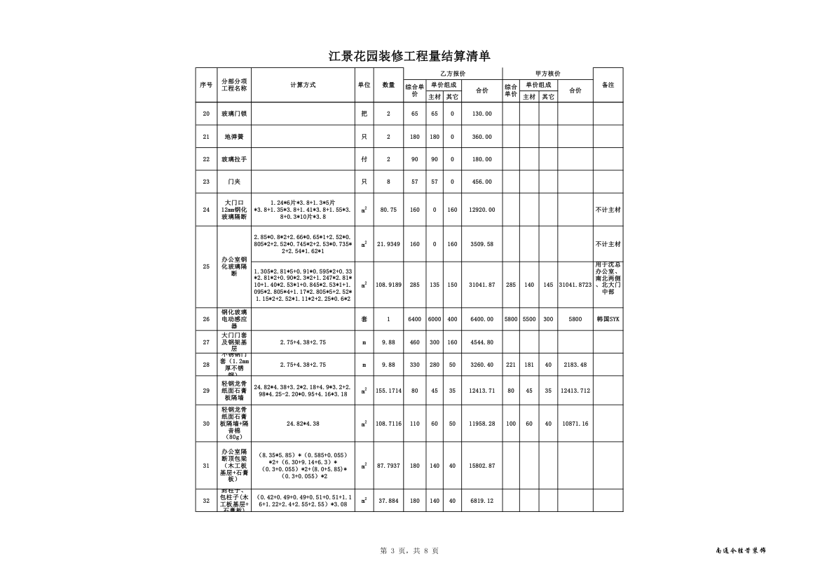 江景花园装修工程量结算清单.xls第3页