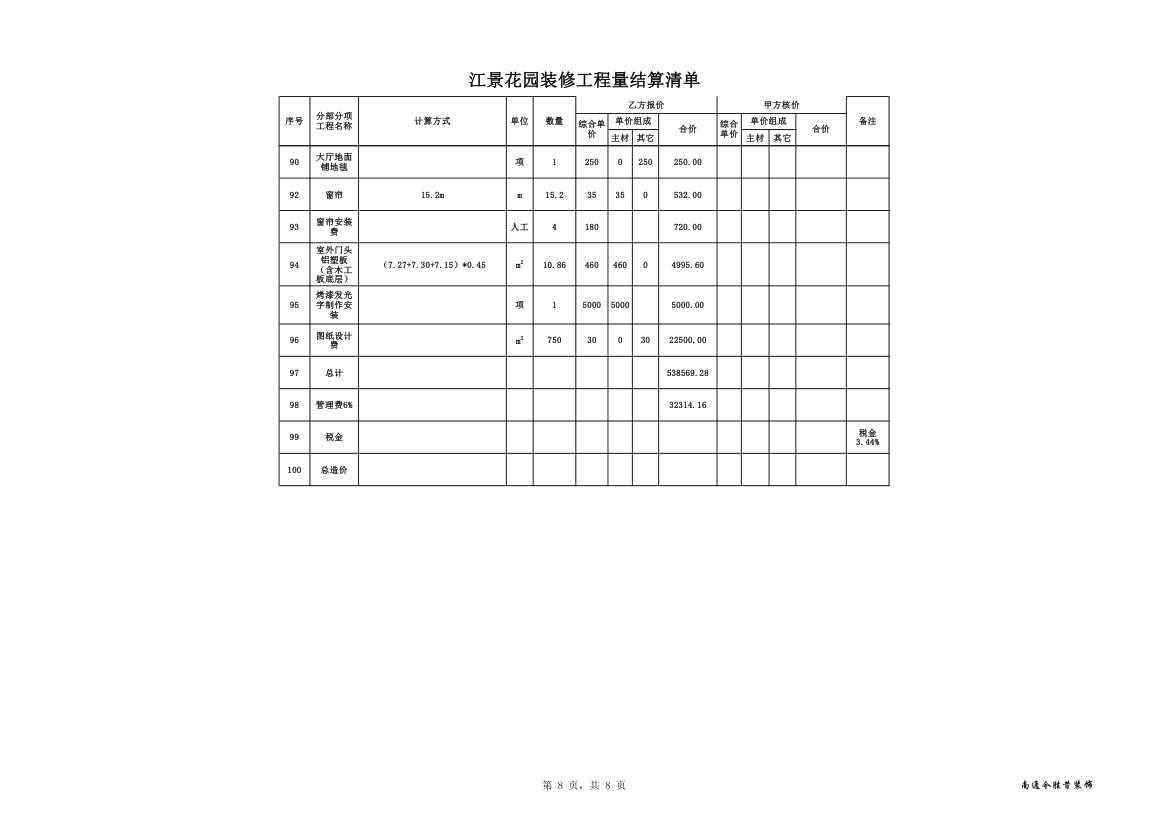 江景花园装修工程量结算清单.xls第8页