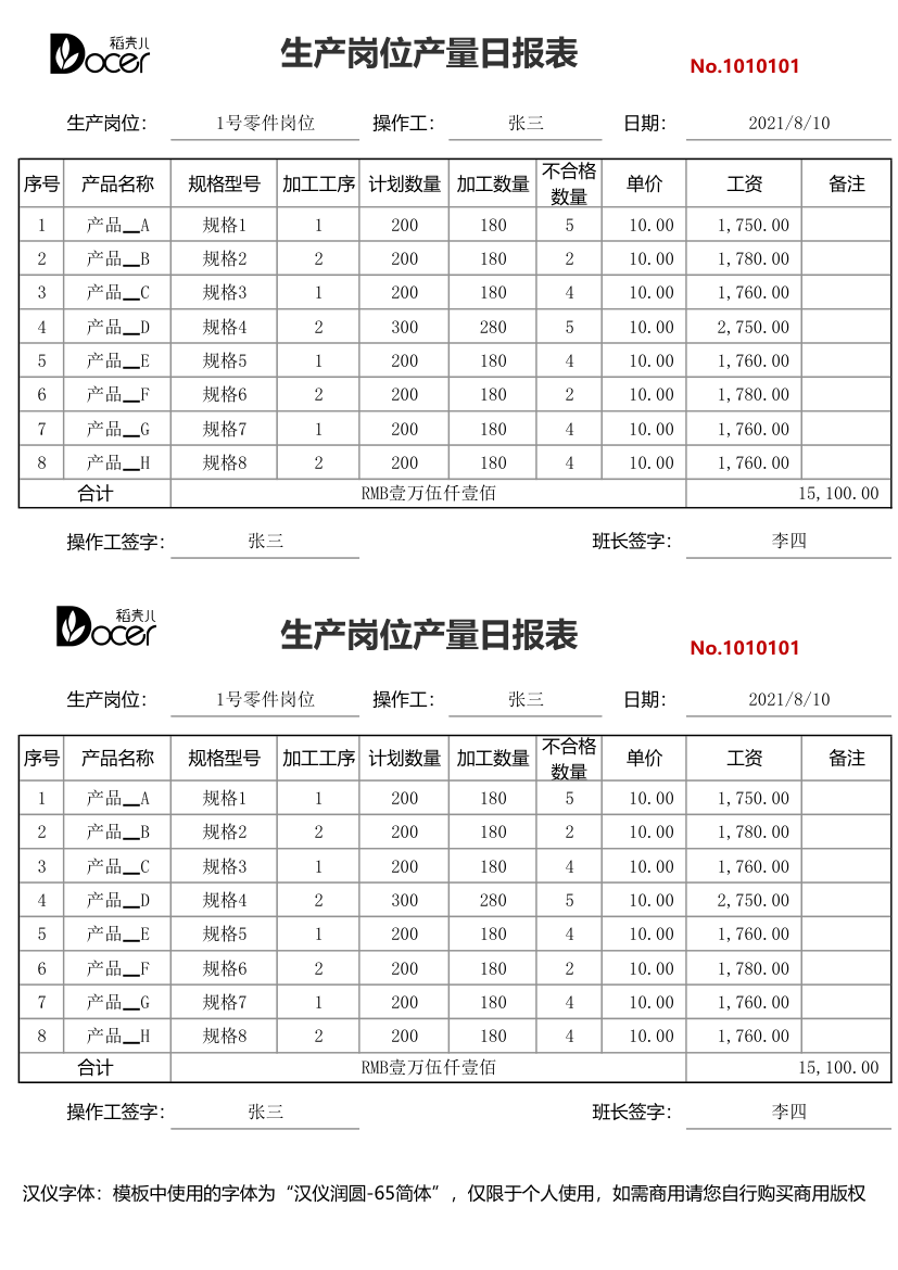 生产岗位产量日报表.xlsx