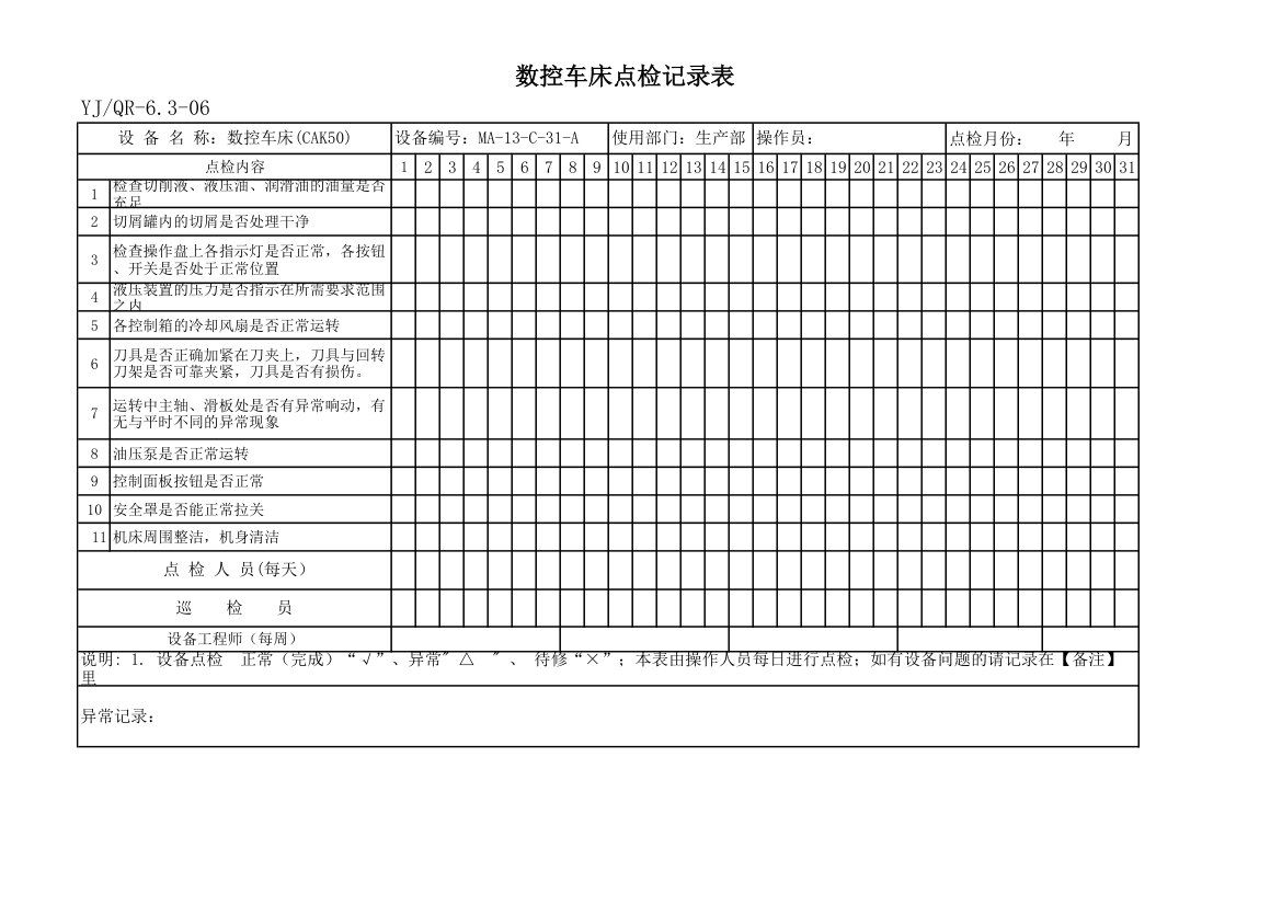 数控车床点检记录表.xlsx