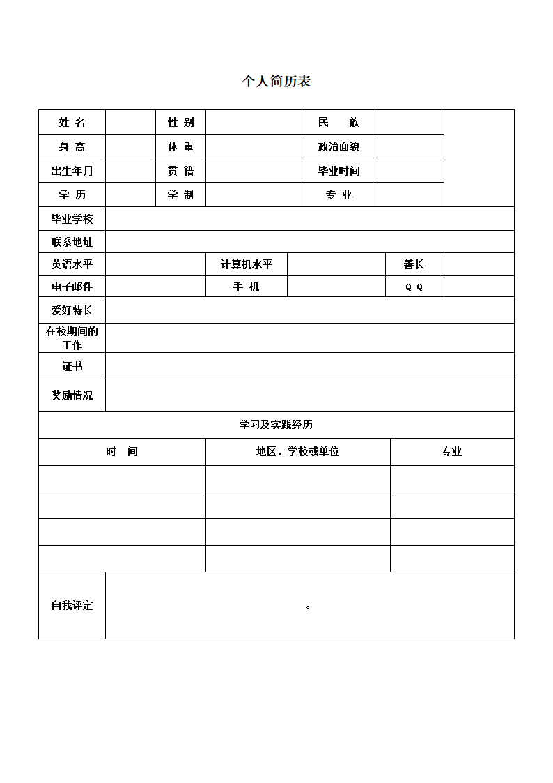 标准的个人简历表格第5页