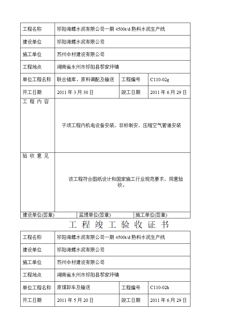 工程竣工验收证书第4页