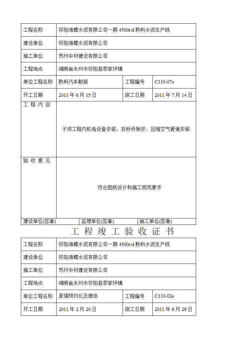 工程竣工验收证书第10页