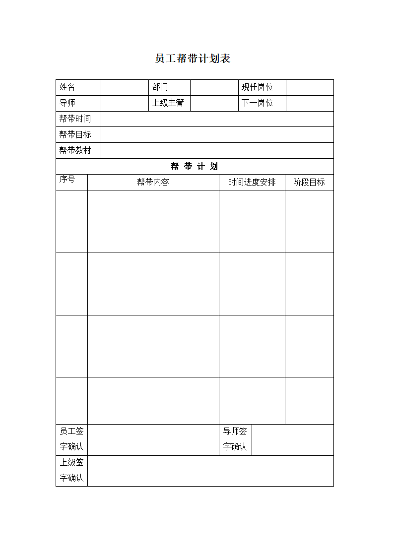 员工帮带计划表第1页