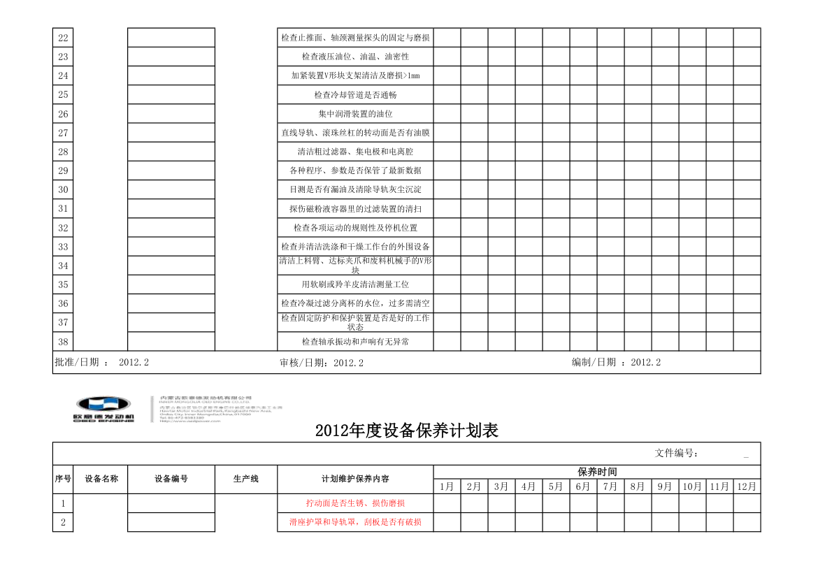 设备保养计划表第2页