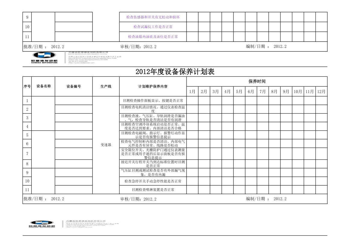 设备保养计划表第12页