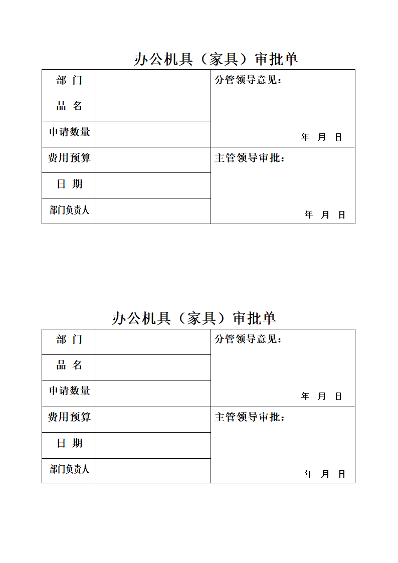 业务招待用品审批单