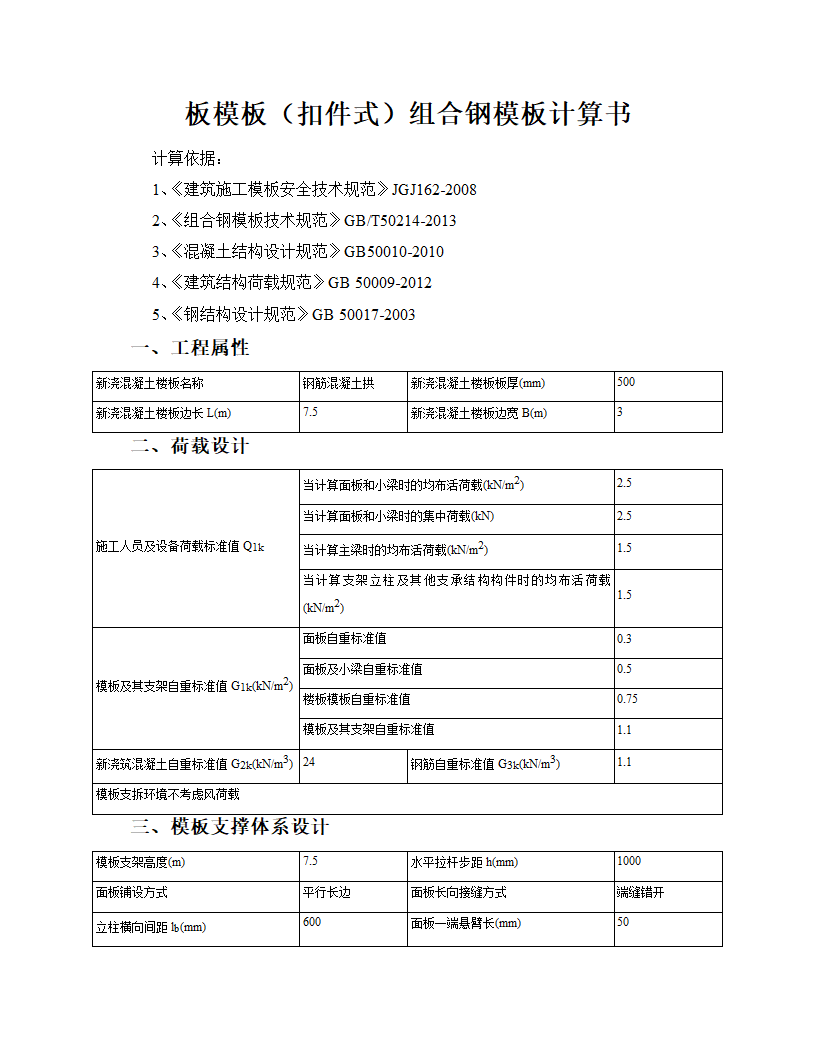 板模板(扣件式)组合钢模板计算书