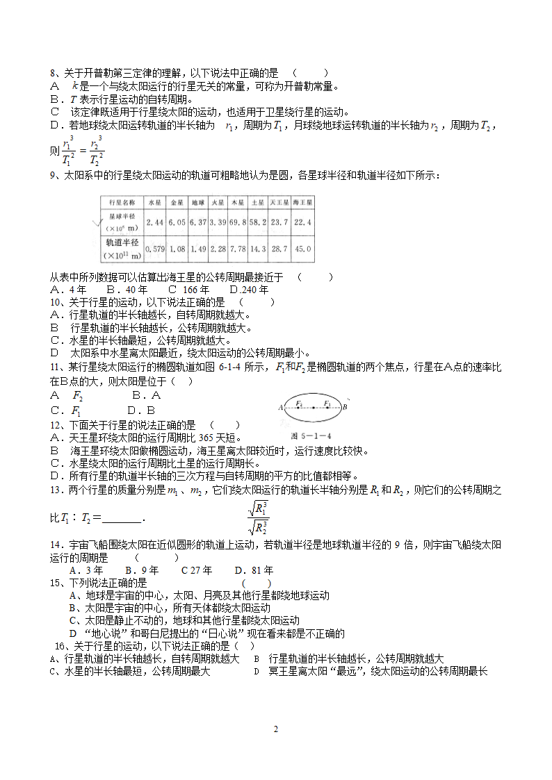 1 开普勒三大定律 学案第2页