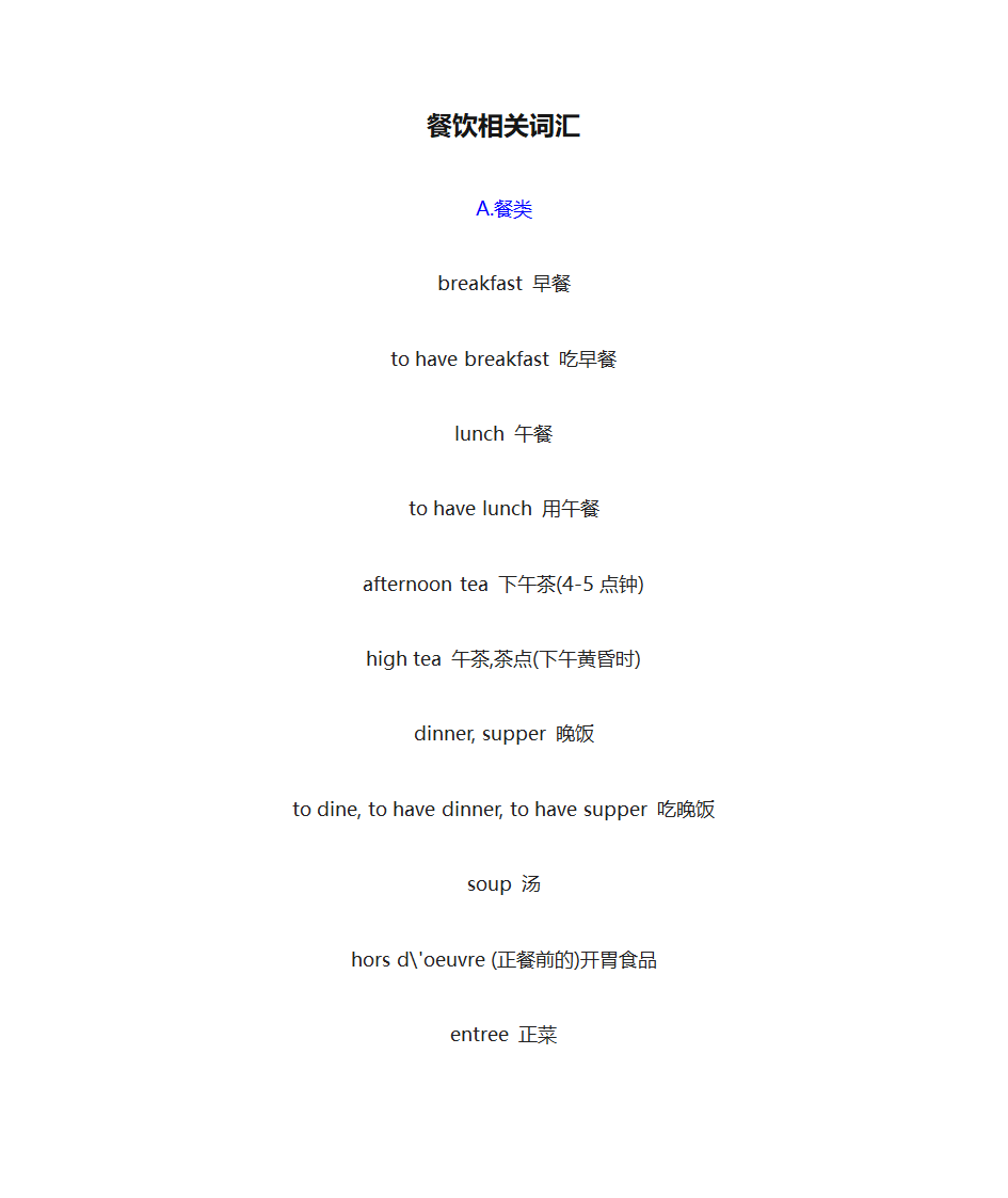 餐饮相关词汇第1页